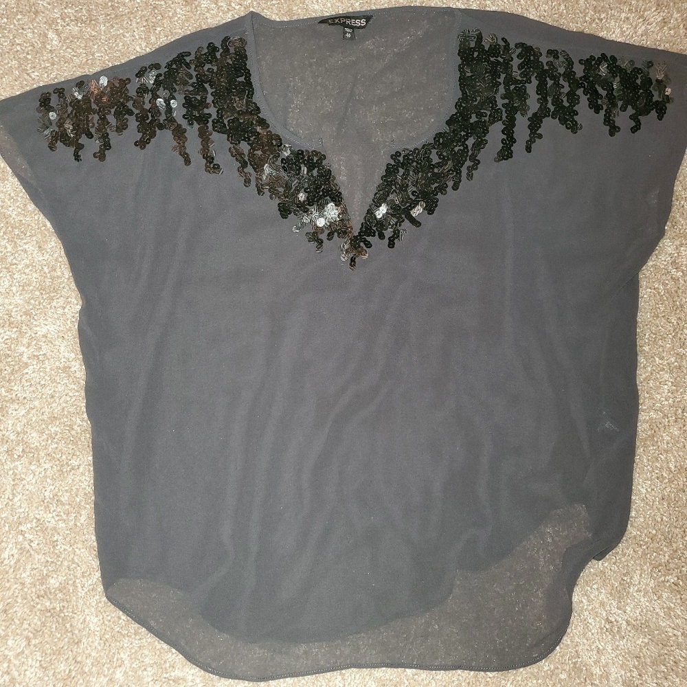 Grey sequin sheer top